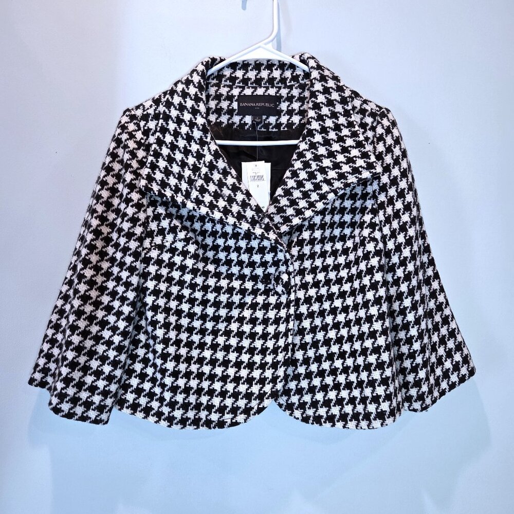 NWT Banana Republic Houndstooth Cropped Wool Blend Jacket Size 2